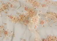 Flower Design Pearl Embroidery Beaded Tulle Fabric By The Yard For Haute Douture