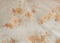 Flower Design Pearl Embroidery Beaded Tulle Fabric By The Yard For Haute Douture