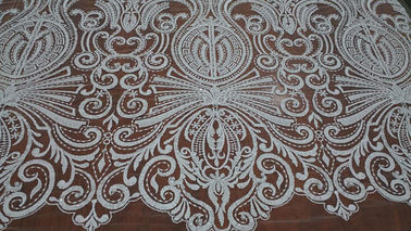 Embroidered Guipure Beaded Lace Fabric Polyester On Nylon Mesh With Flower