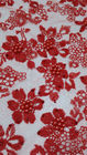 French Chantilly Floral Red Beaded Lace Fabric , Hand Beaded Mesh Fabric For Wedding Dress
