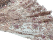 47 Inch Pink Embroidered Heavy Beaded Lace Fabric By The Yard With Scalloped Edge