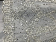 Beautiful Silver Embroidered Heavy Beaded Lace Fabric , Beaded Net Fabric 130cm Width
