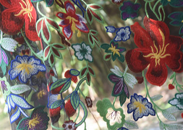 Polyester Multi Colored Embroidered Floral Lace Fabric For Haute Couture
