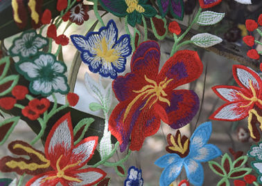 Polyester Multi Colored Embroidered Floral Lace Fabric For Haute Couture