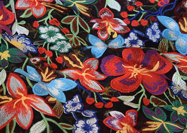 Polyester Multi Colored Embroidered Floral Lace Fabric For Haute Couture
