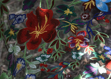 Polyester Multi Colored Embroidered Floral Lace Fabric For Haute Couture