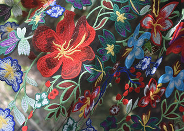 Polyester Multi Colored Embroidered Floral Lace Fabric For Haute Couture