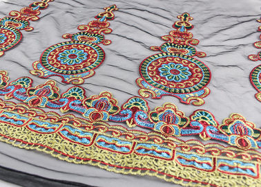 47 Inches Dresses Multi Colored Lace Fabric , Polyester Embroidered Floral Tulle Fabric