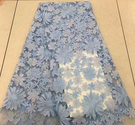 Pink 3D Flower Embroidered Mesh Lace Fabric