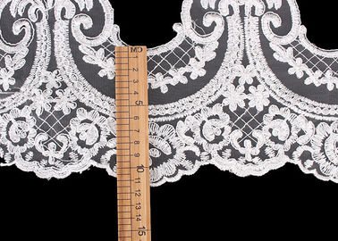 Custom Floral Applique Embroidered Lace Trim Polyester On Nylon Mesh