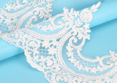 Custom Floral Applique Embroidered Lace Trim Polyester On Nylon Mesh