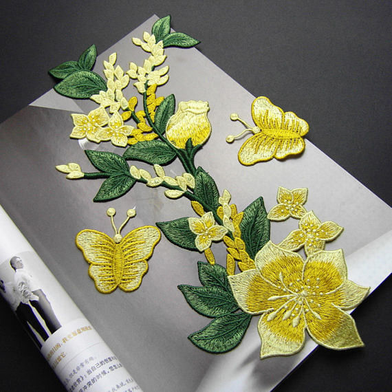 Yellow Flower Sew On Embroidered Patches Lace Appliques For Clothing